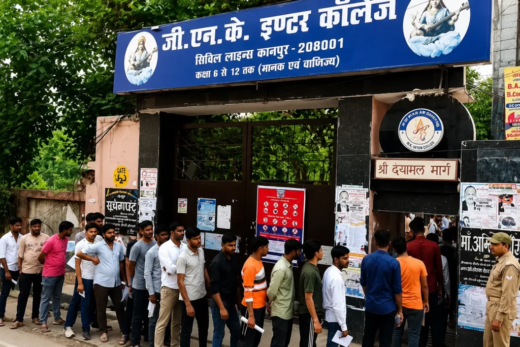 कानपुर सेंट्रल रेलवे स्टेशन पर यूपी पुलिस भर्ती परीक्षा 2026 के लिए पहुंचे अभ्यर्थियों की भीड़।