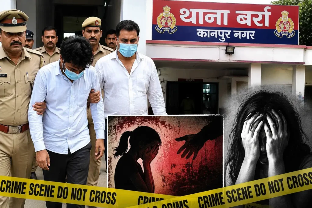 बर्रा थाना क्षेत्र से लापता युवती की हत्या मामले में पुलिस द्वारा आरोपियों से पूछताछ और गिरफ्तारी का सांकेतिक दृश्य।