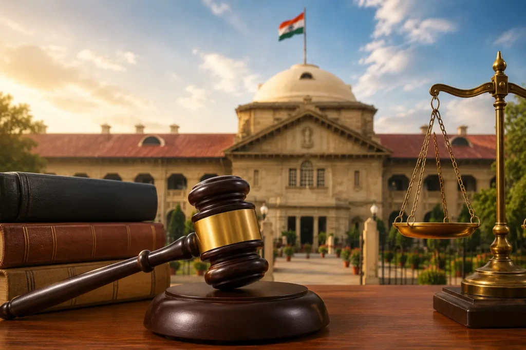 इलाहाबाद हाईकोर्ट द्वारा शांति भंग की कार्रवाई और अवैध हिरासत पर महत्वपूर्ण फैसला सुनाए जाने का प्रतीकात्मक दृश्य।