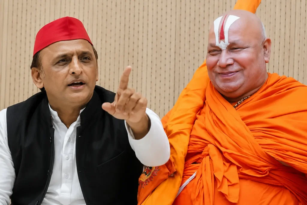 लखनऊ में मीडिया से बातचीत करते हुए जगद्गुरु स्वामी रामभद्राचार्य, राम मंदिर दानपात्र विवाद पर प्रतिक्रिया देते हुए।