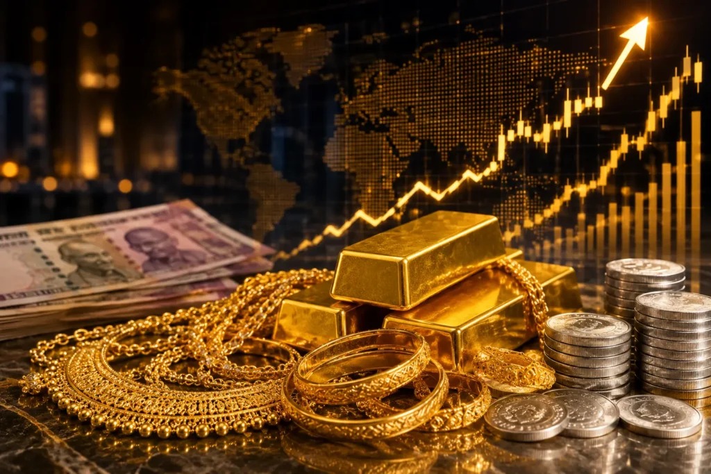 Gold Price Today: सोने और चांदी की कीमतों में तेजी दिखाती सराफा बाजार की तस्वीर