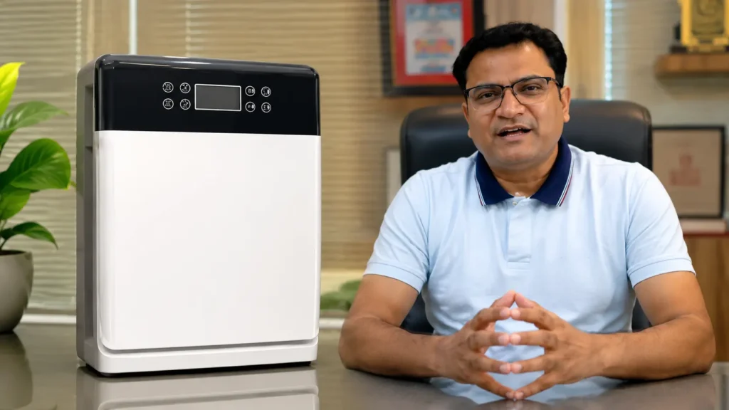 IIT कानपुर में विकसित नैनो फाइबर एयर प्यूरीफायर, जो हवा को फिल्टर कर संक्रमण के जोखिम को कम करने में मदद करने के उद्देश्य से तैयार किया गया है।