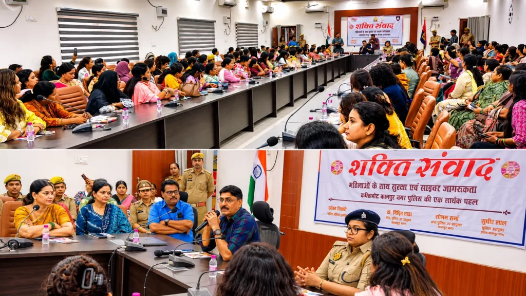 कानपुर पुलिस के 'शक्ति संवाद' कार्यक्रम में महिलाओं को साइबर सुरक्षा और मिशन शक्ति के तहत जागरूक करते पुलिस आयुक्त रघुवीर लाल।