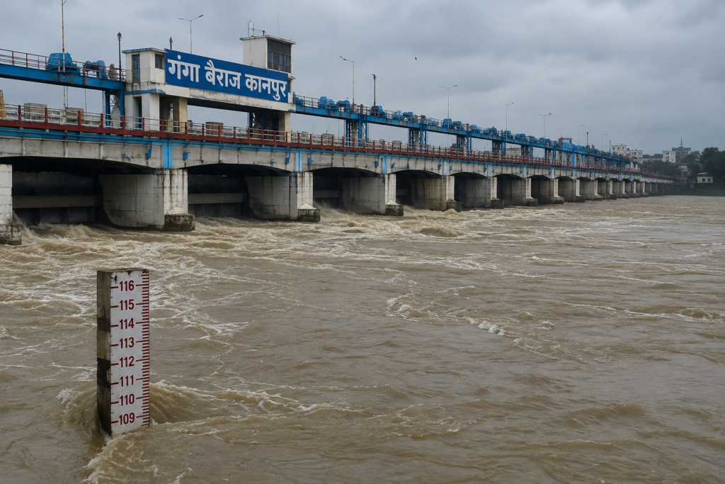 कानपुर बैराज पर चेतावनी स्तर तक पहुंचा गंगा का जलस्तर और बढ़ता पानी