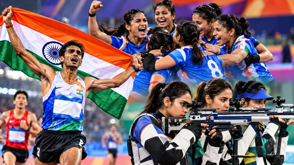 एशियन गेम्स 2026 में भारत ने महिला कबड्डी में गोल्ड, सावन बरवाल की मैराथन में सिल्वर और 50 मीटर राइफल टीम में रजत पदक जीता।