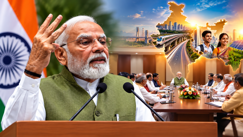 मोदी सरकार के चिंतन शिविर में ‘जन विश्वास से जन आधार’, सुशासन, योजनाओं की डिलीवरी और विकसित भारत@2047 की अगली प्राथमिकताओं पर मंथन हुआ।