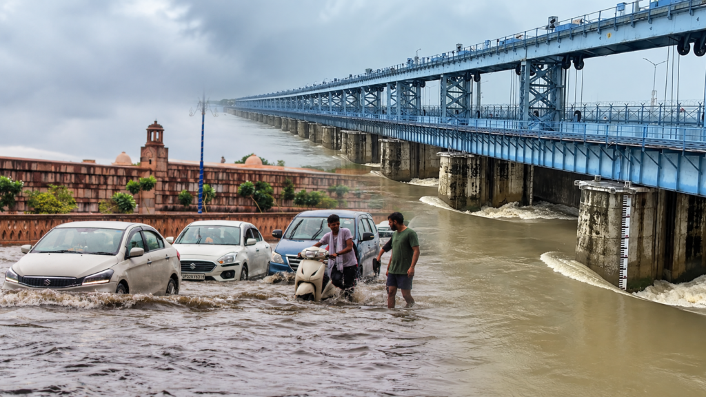 यूपी में भारी बारिश से 57 मौतें, लखनऊ में 135.8 और कानपुर में 175.4 मिमी बारिश। कई जिलों में जलभराव और नदियों का जलस्तर बढ़ा।