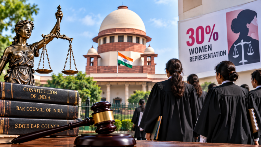 स्टेट बार काउंसिल में 30% महिला प्रतिनिधित्व पर सुप्रीम कोर्ट में सुनवाई हुई। CJI सूर्यकांत ने विरोध के बीच आदेश वापस लेने की संभावना पर सवाल उठाया।