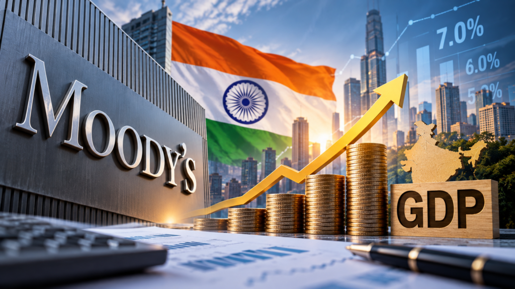 मूडीज ने वित्त वर्ष 2026-27 में भारत की वास्तविक GDP वृद्धि का अनुमान 6 से बढ़ाकर 7 प्रतिशत किया। घरेलू मांग और निवेश को प्रमुख आधार माना।