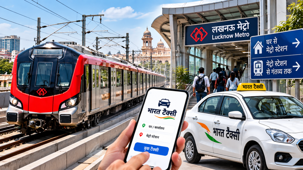 लखनऊ मेट्रो यात्रियों को अब भारत टैक्सी की सुविधा मिलेगी। ऐप से घर से स्टेशन और स्टेशन से गंतव्य तक टैक्सी बुक होगी, सर्ज प्राइस नहीं लगेगा।
