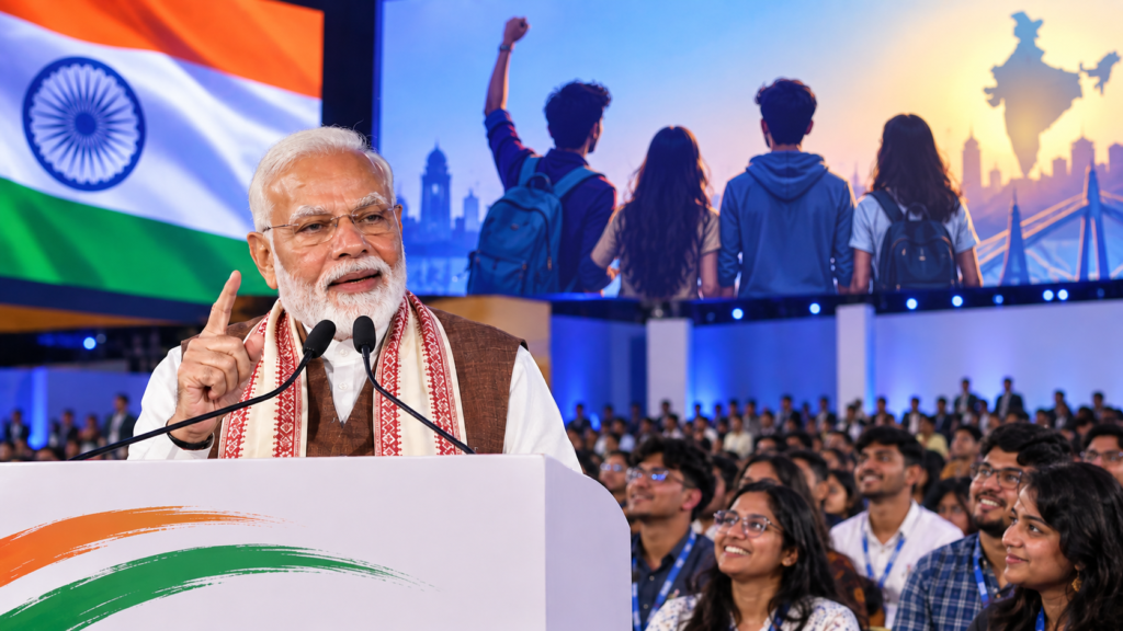 वडोदरा में Gen-Z युवाओं से संवाद करते प्रधानमंत्री नरेंद्र मोदी