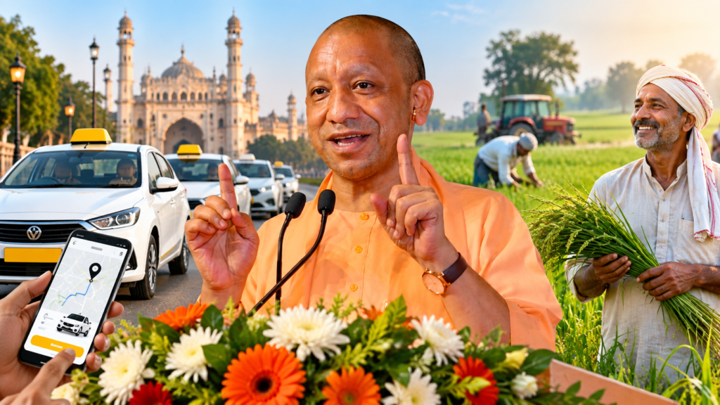 योगी आदित्यनाथ ने लखनऊ में भारत टैक्सी और कृषक समृद्धि योजना लॉन्च की। बोले, 2017 से पहले भैंसा गाड़ी तक सुरक्षित नहीं थी। किसानों को 6 लाख तक ऋण मिलेगा।