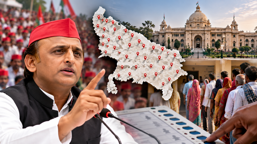 सपा ने यूपी की सभी 403 विधानसभा सीटों पर 27 हजार वोट बढ़ाने का लक्ष्य रखा है। जानिए मिशन 27K का फॉर्मूला, बूथ रणनीति और 2022 के करीबी मुकाबलों का गणित।