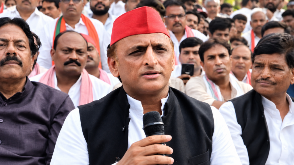 ALT TEXT: सैफई में मुलायम सिंह यादव की चौथी पुण्यतिथि पर समाधि स्थल पहुंचे सपा अध्यक्ष अखिलेश यादव।