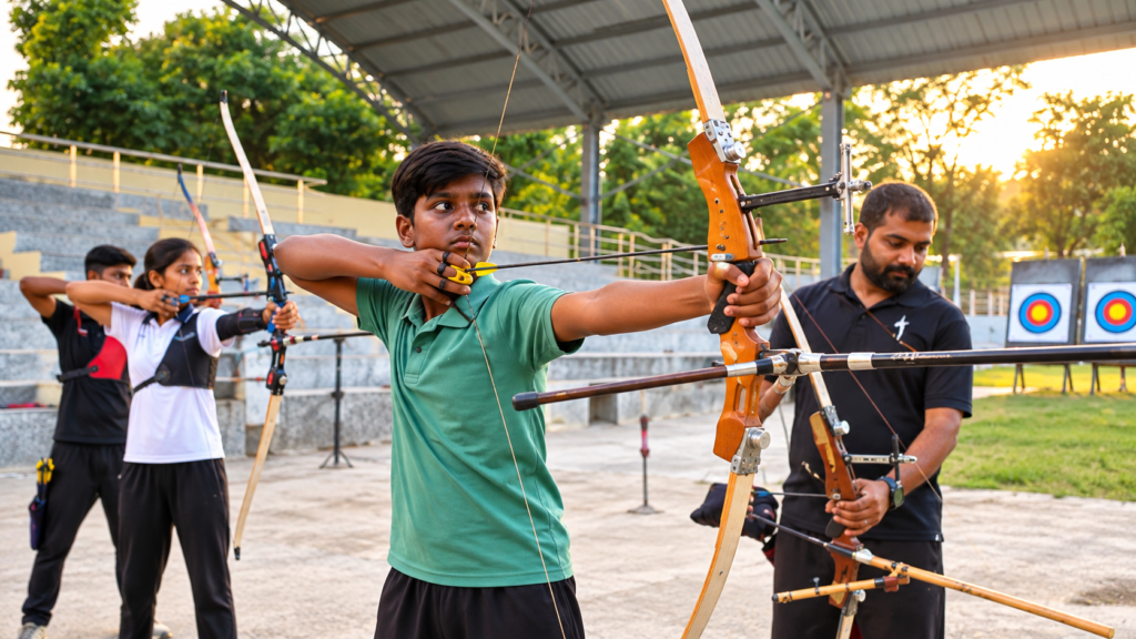 CSJMU archery team selection trial players Indian and compound round