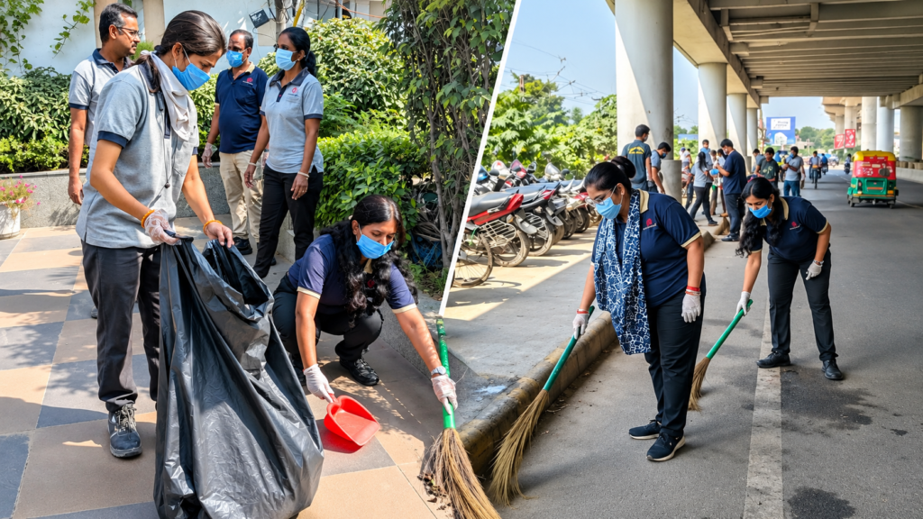 UPMRC staff participating in cleanliness drive at metro stations in Kanpur Lucknow and Agra
