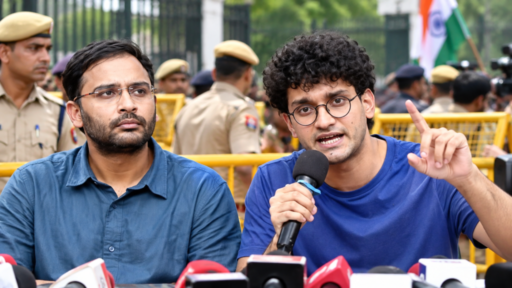 दिल्ली में जंतर-मंतर पर प्रदर्शन की कोशिश के दौरान CJP प्रवक्ता सौरव दास और आशुतोष रांका को हिरासत में लेती पुलिस